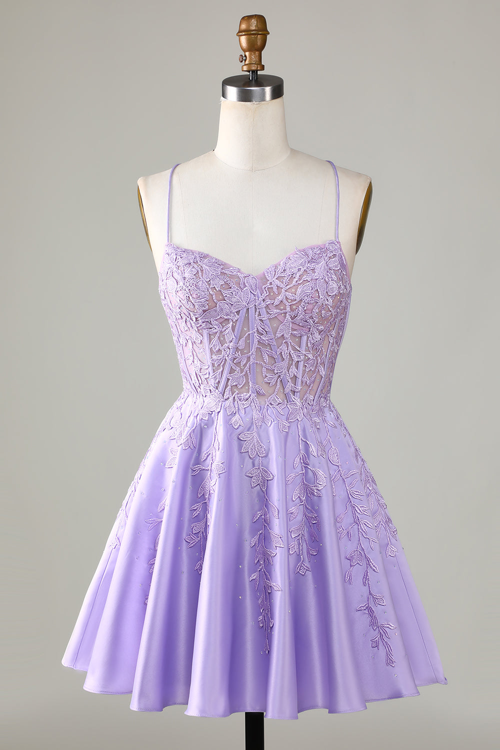 Light Purple Corset A-Line Satin Short Homecoming Dress with Lace Beautiful