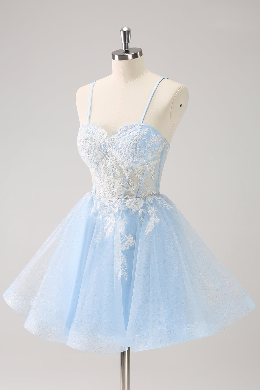 Light Blue A Line Corset Sequin Short Homecoming Dress with Appliques Beautiful