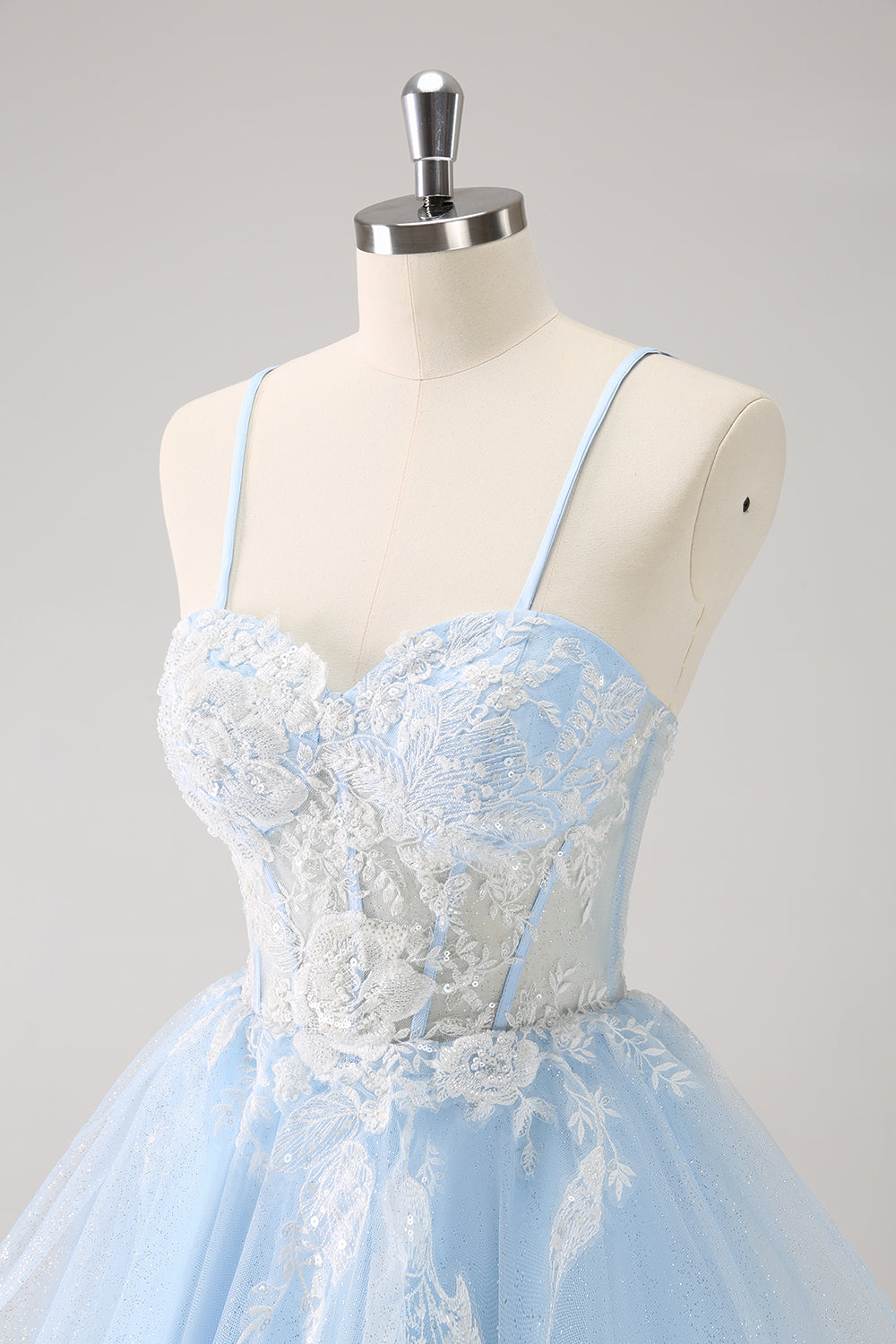 Light Blue A Line Corset Sequin Short Homecoming Dress with Appliques Beautiful