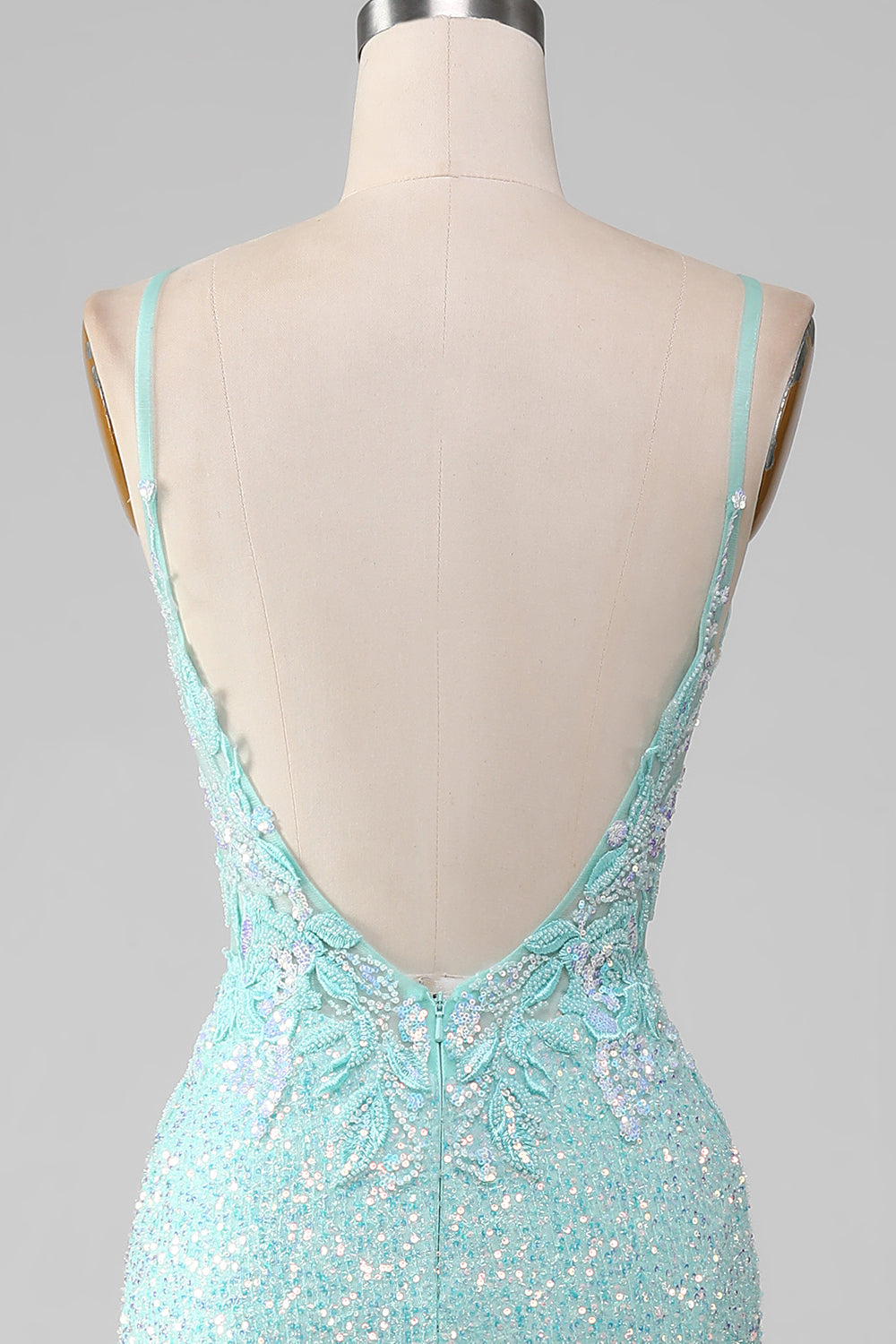 Sparkly Light Green Mermaid Long Prom Dress Open Back Beautiful