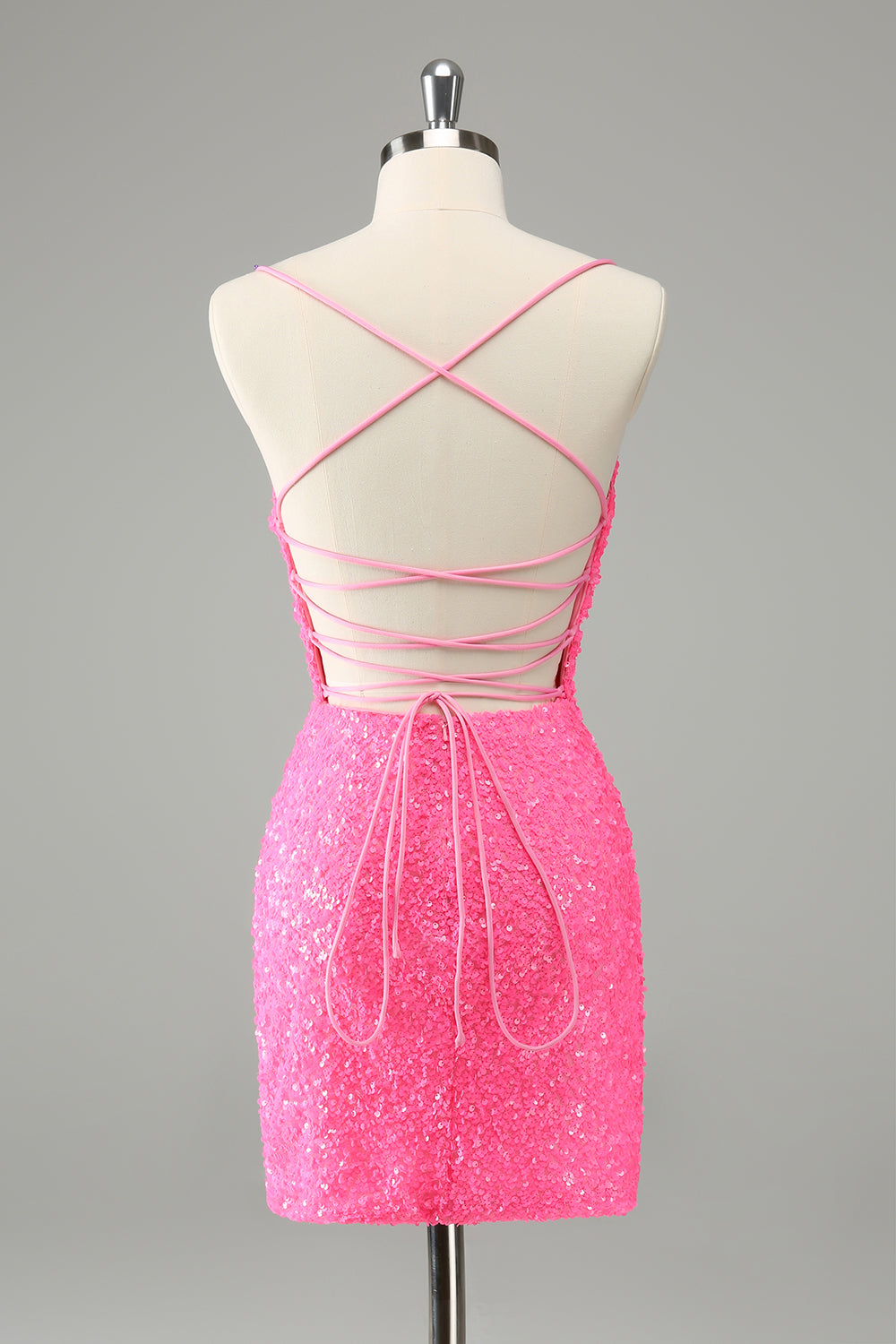 Chic Glitter Hot Pink Bodycon Spaghetti Straps Sequins Short Homecoming Dress Sparkly