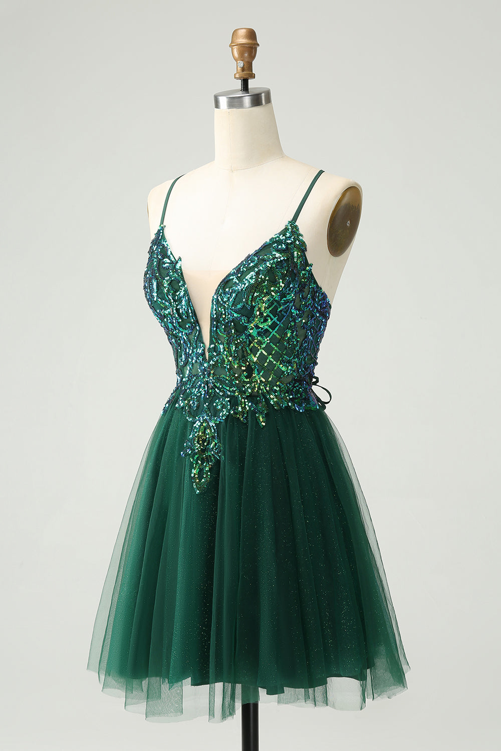 Cute Dark Green A Line V Neck Sequin Short Homecoming Dress with Appliques Sexy