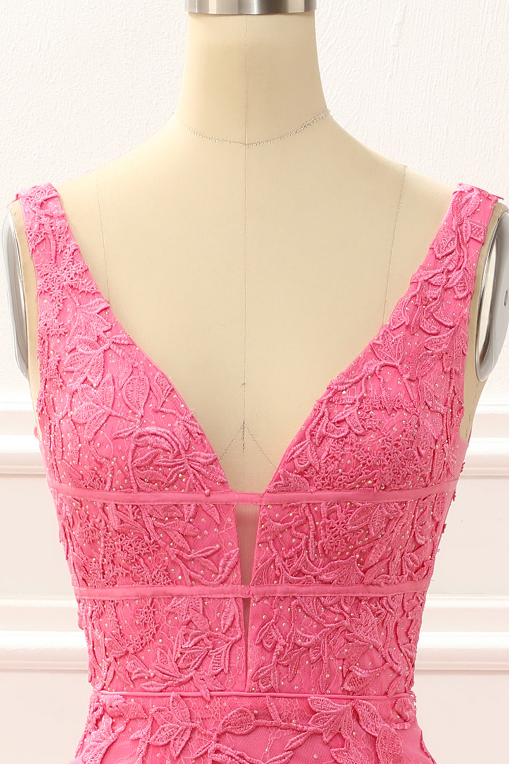 Hot Pink Tulle Mermaid Prom Dress With Appliques Floor Length Beautiful