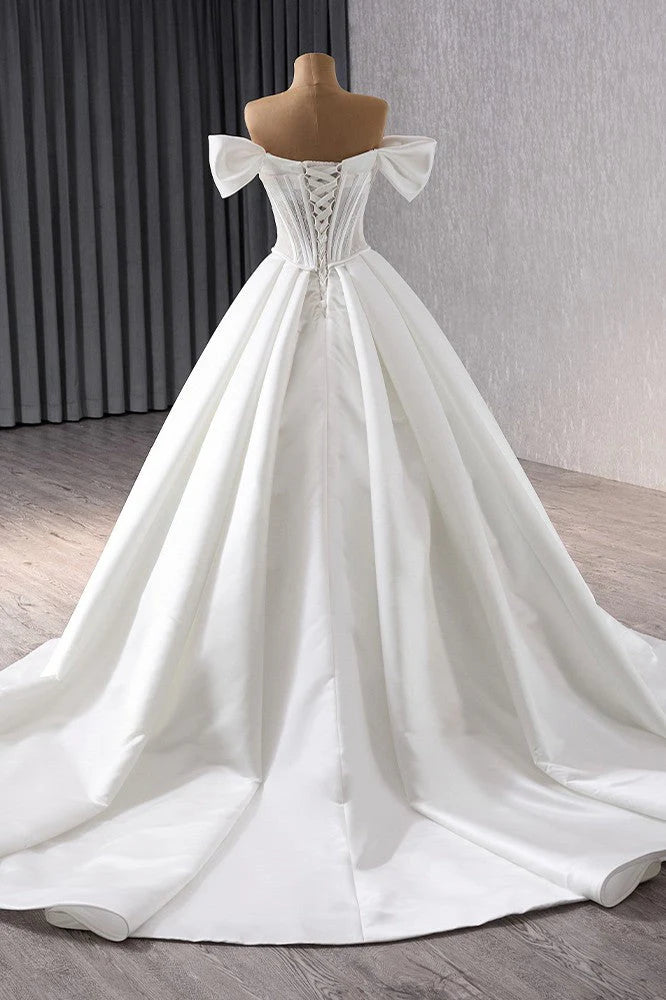 Elegant Off The Shoulder Wedding Dress Corset Satin Ball Gown Charming Bridal Dress