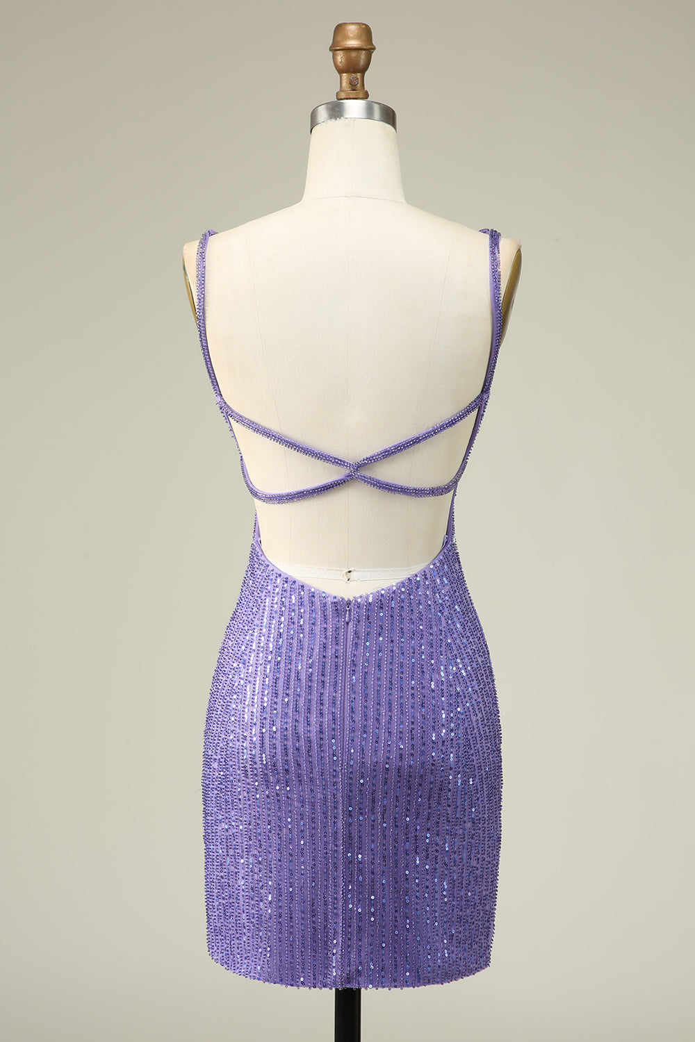 Sparkly Purple Sheath Sequins Short Homecoming Dress with Lace-Up Back Beautiful