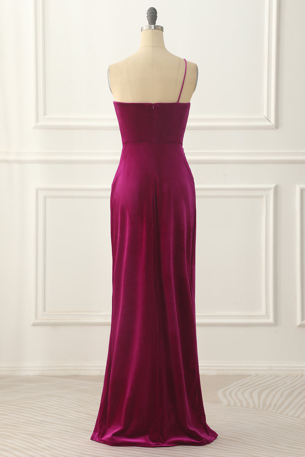 Velvet One Shoulder Prom Dress With Slit Floor Length Elegant Evening Dress