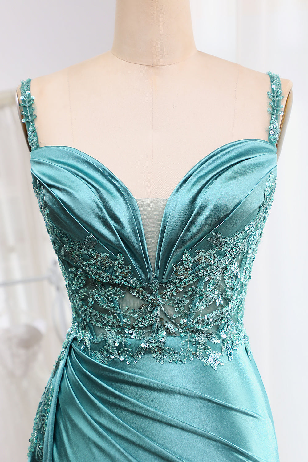 Mermaid Spaghetti Straps Corset Prom Dress with Slit Floor Length Beautiful