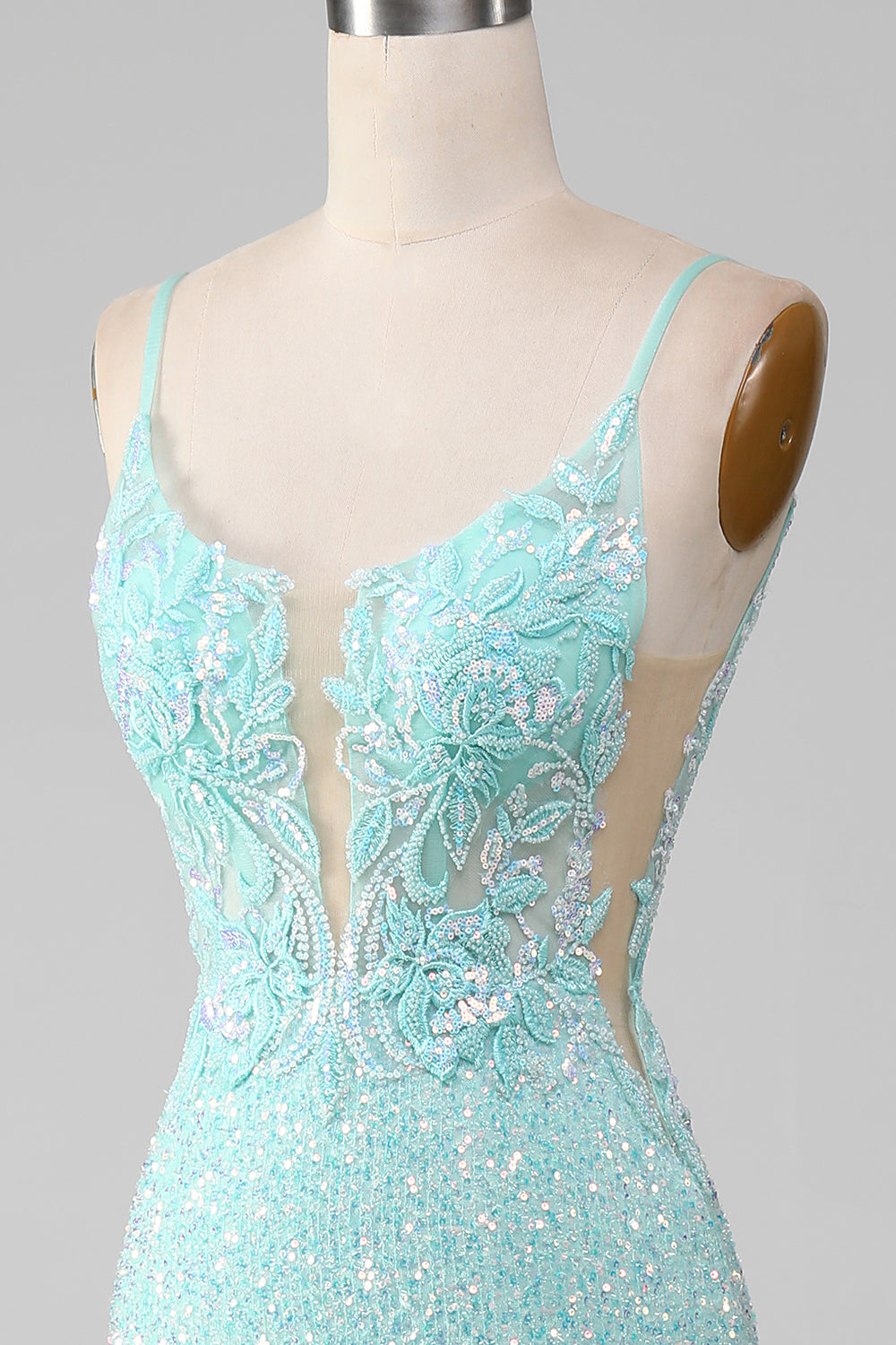 Sparkly Light Green Mermaid Long Prom Dress Open Back Beautiful