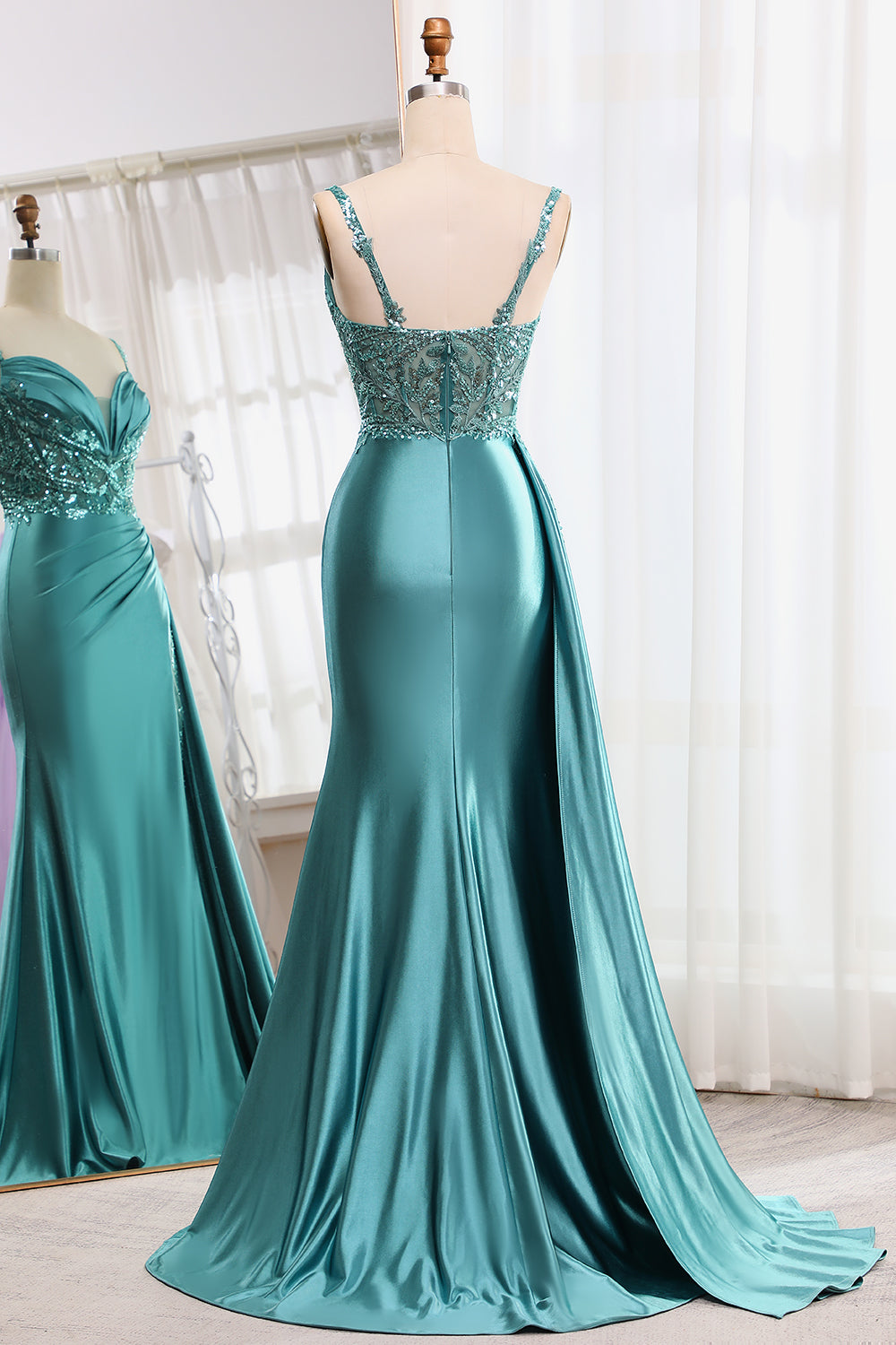 Mermaid Spaghetti Straps Corset Prom Dress with Slit Floor Length Beautiful