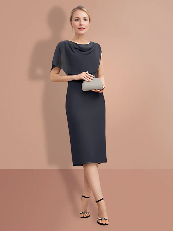 Tight fitting/cylindrical knee length short sleeved mother of the bride dresses with Solid Color