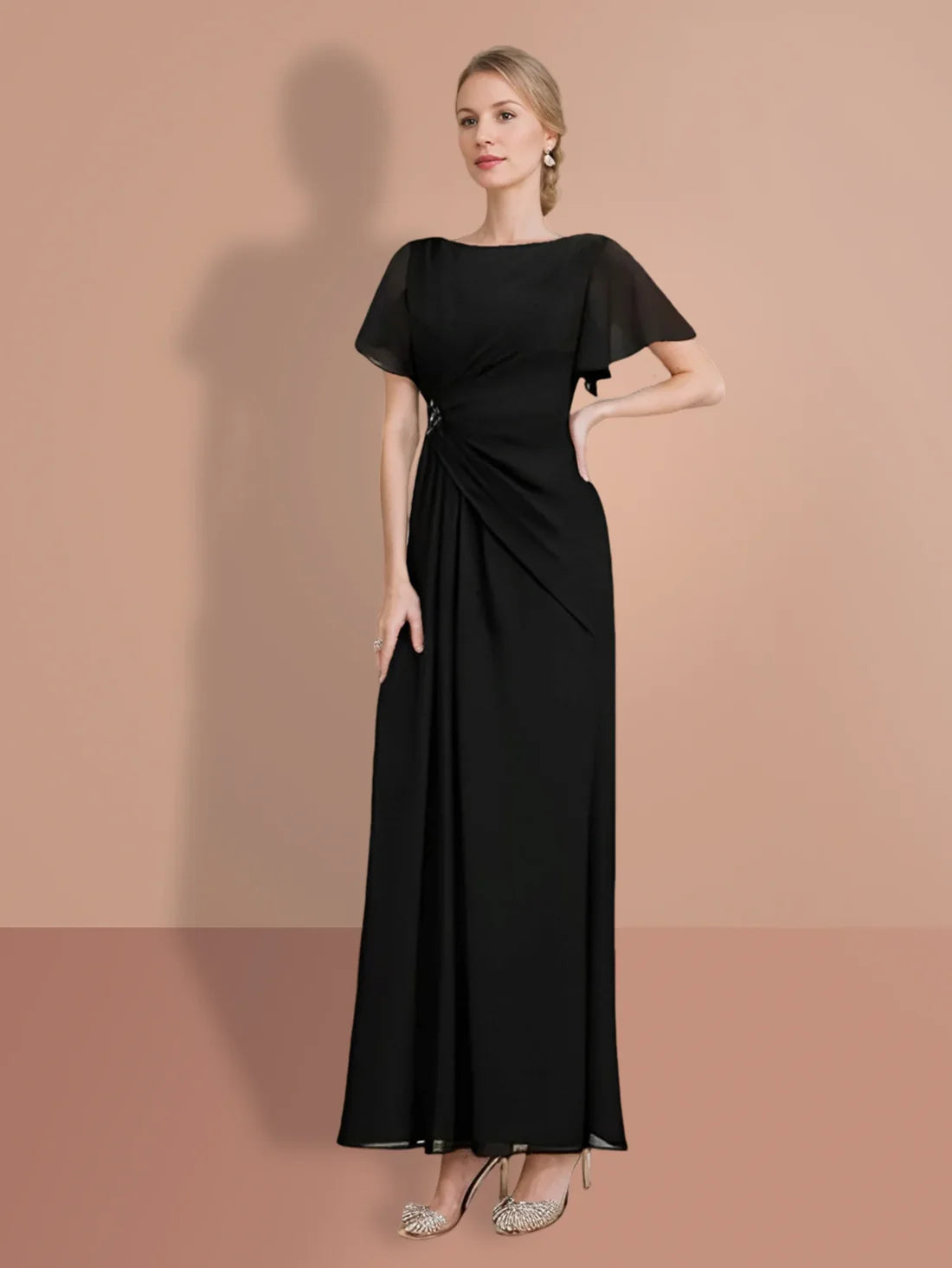 Tight fitting/cylindrical and ankle short sleeved mother of the bride dresses Black Evening Dresses