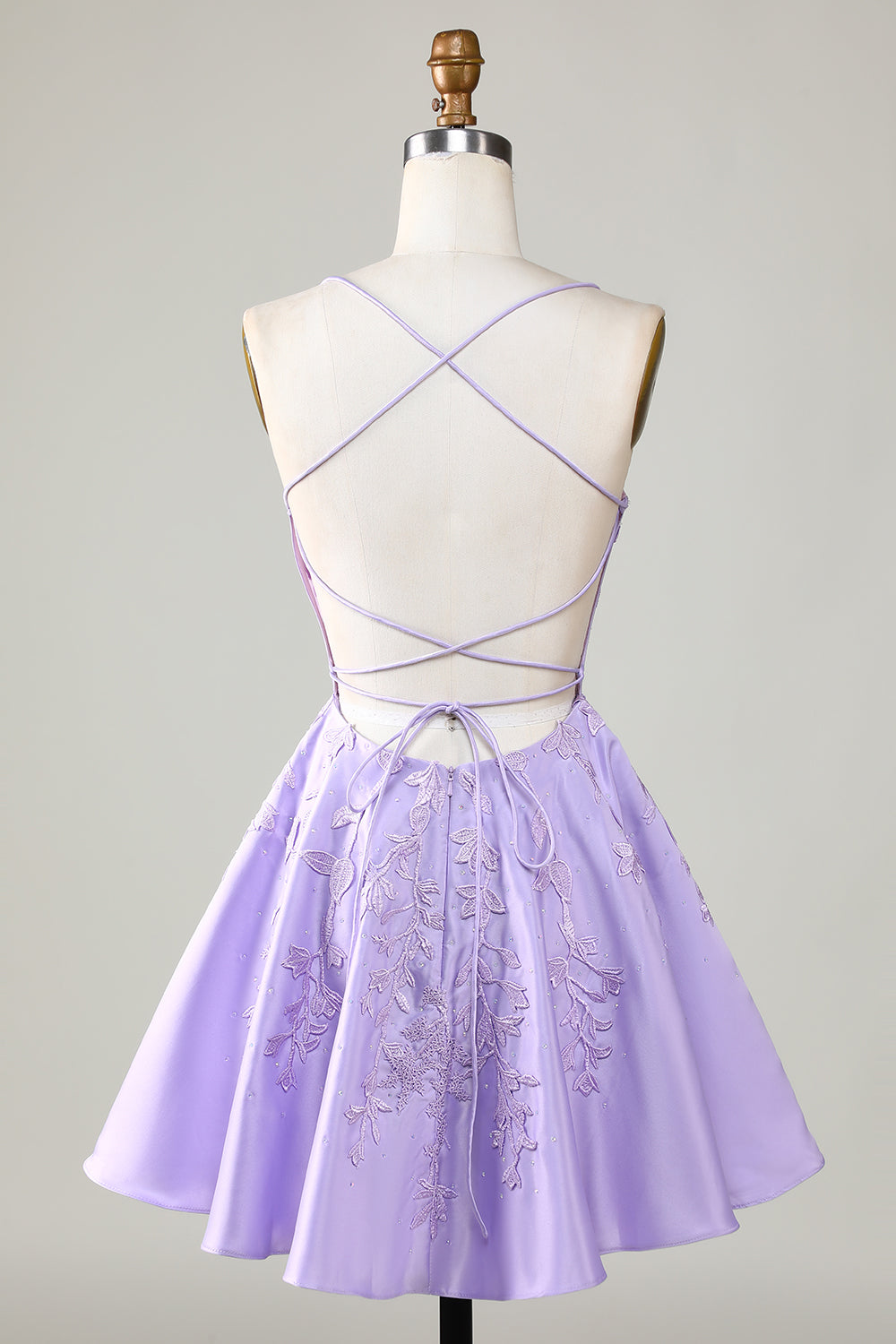 Light Purple Corset A-Line Satin Short Homecoming Dress with Lace Beautiful