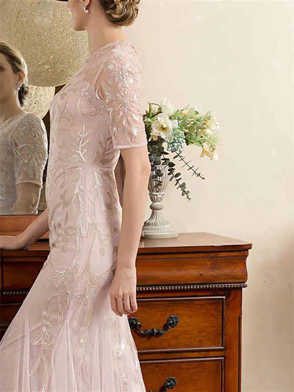 Horn/Mermaid Spoon Half Sleeve and Ankle Length Sticker Mother of the bride dresses Beautiful