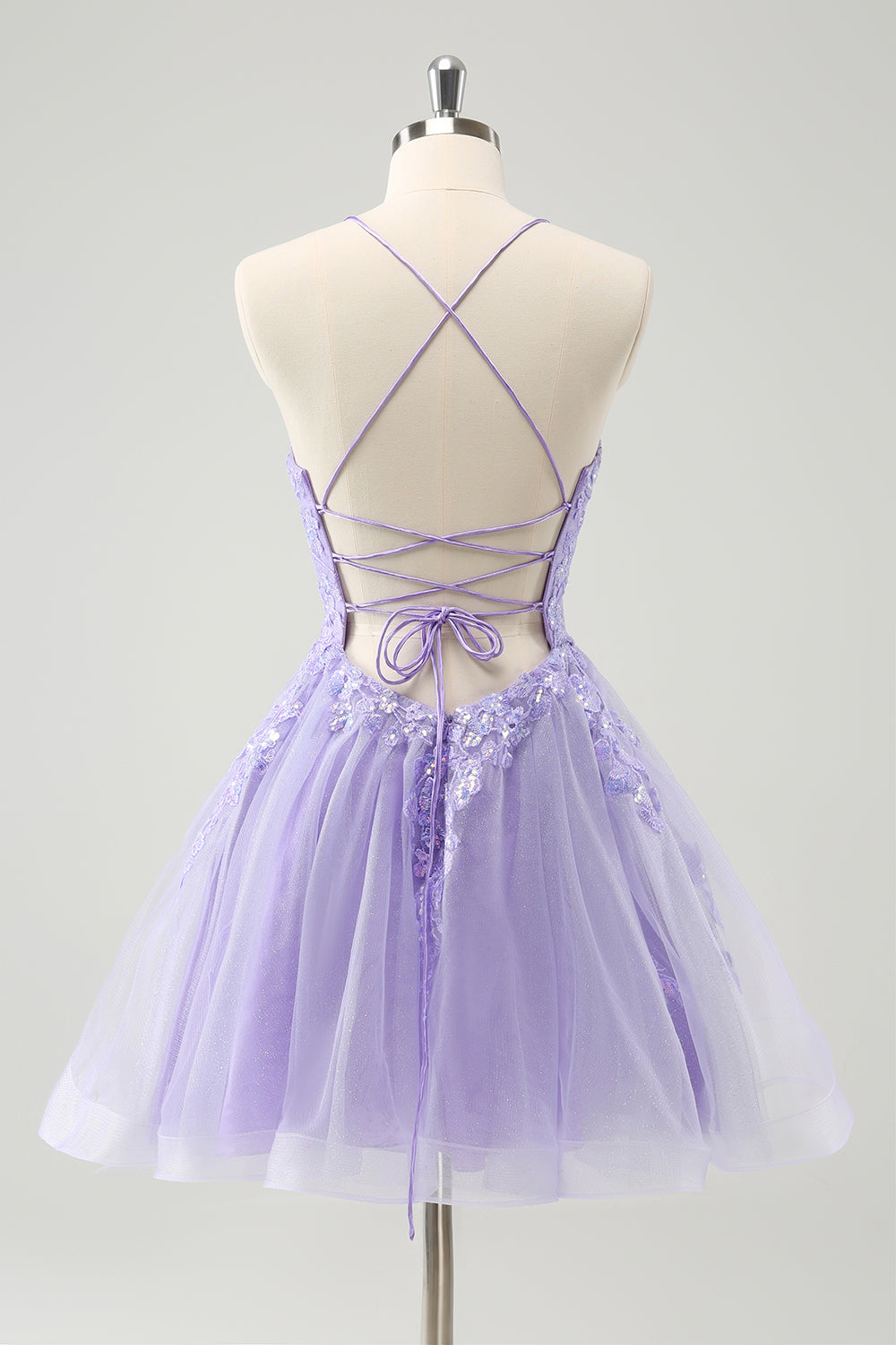 Sparkly Lilac A Line Spaghetti Straps Sequin Short Homecoming Dress with Lace Up Back Beautiful