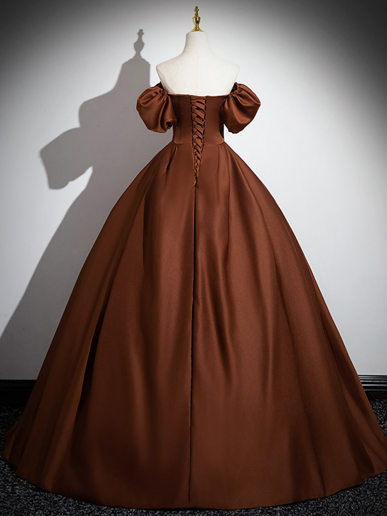Simple Satin Brown Long Prom Dress Evening Dress Formal Dress Off Shoulder Elegant