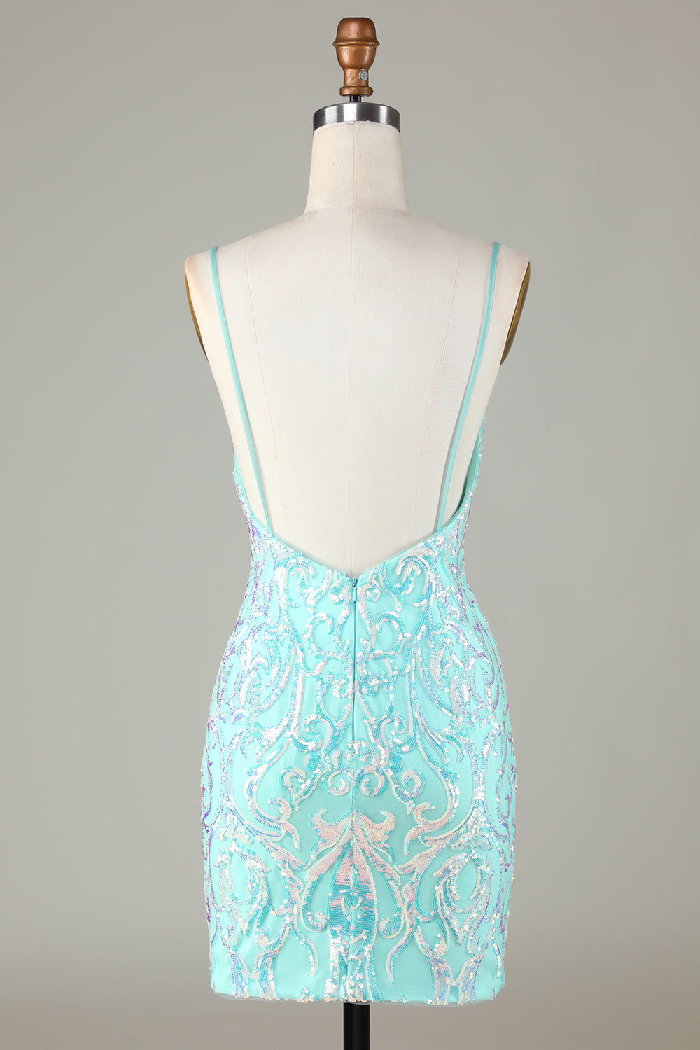 Sparkly Tight Spaghetti Straps Green Homecoming Dress with Backless Beautiful