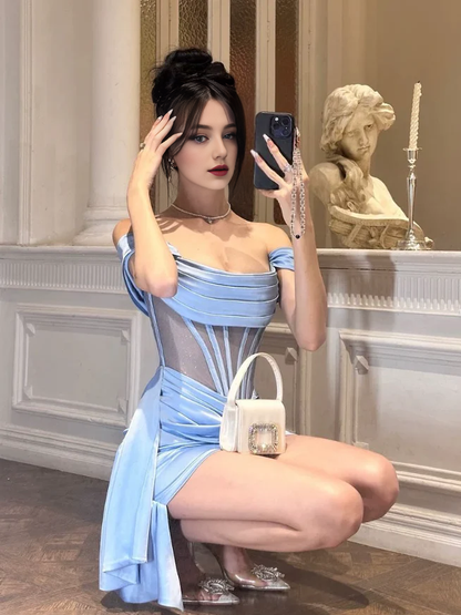 Sheath Off the Shoulder Satin Short Prom Dress Charming Birthday Party Dress Lovely Graduation Dress Chic Homecoming Dress