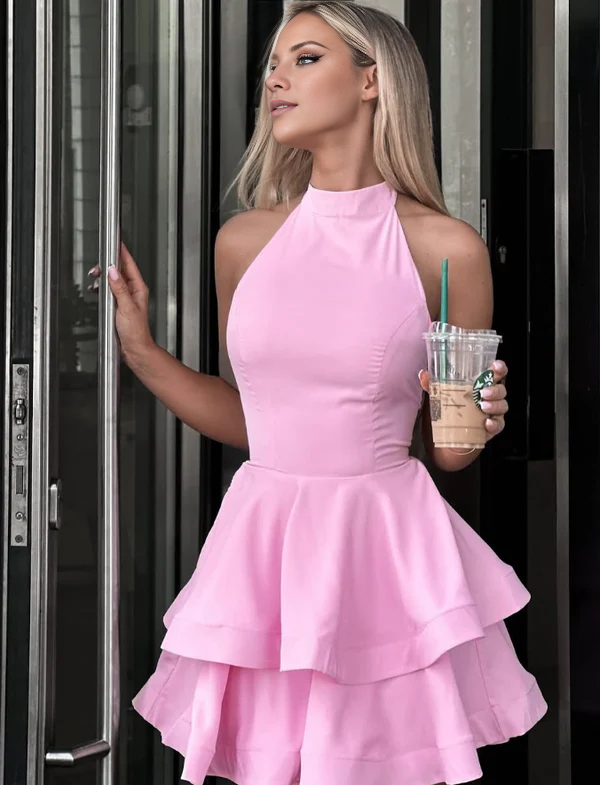Cute A Line Halter Layered Short Prom Dress Charming Birthday Party Dress Lovely Graduation Dress Chic Homecoming Dress