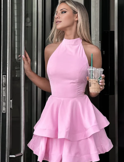 Cute A Line Halter Layered Short Prom Dress Charming Birthday Party Dress Lovely Graduation Dress Chic Homecoming Dress