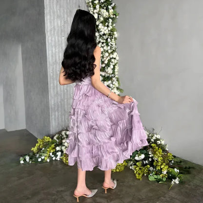 Lilac Strapless Wavy Tiered Mini Party Dress Birthday Outfits Cocktail Dresses