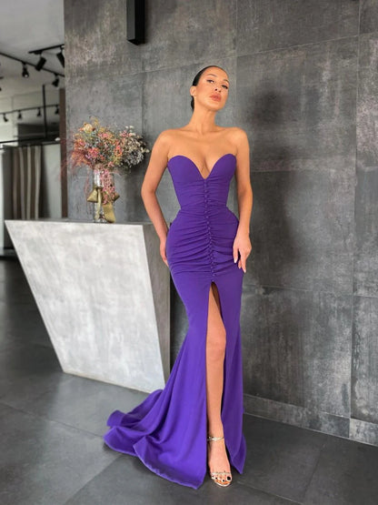 Mermaid Front Slit Prom Dresses Popular Fitted Sexy Evening Party Dress Formal Dress