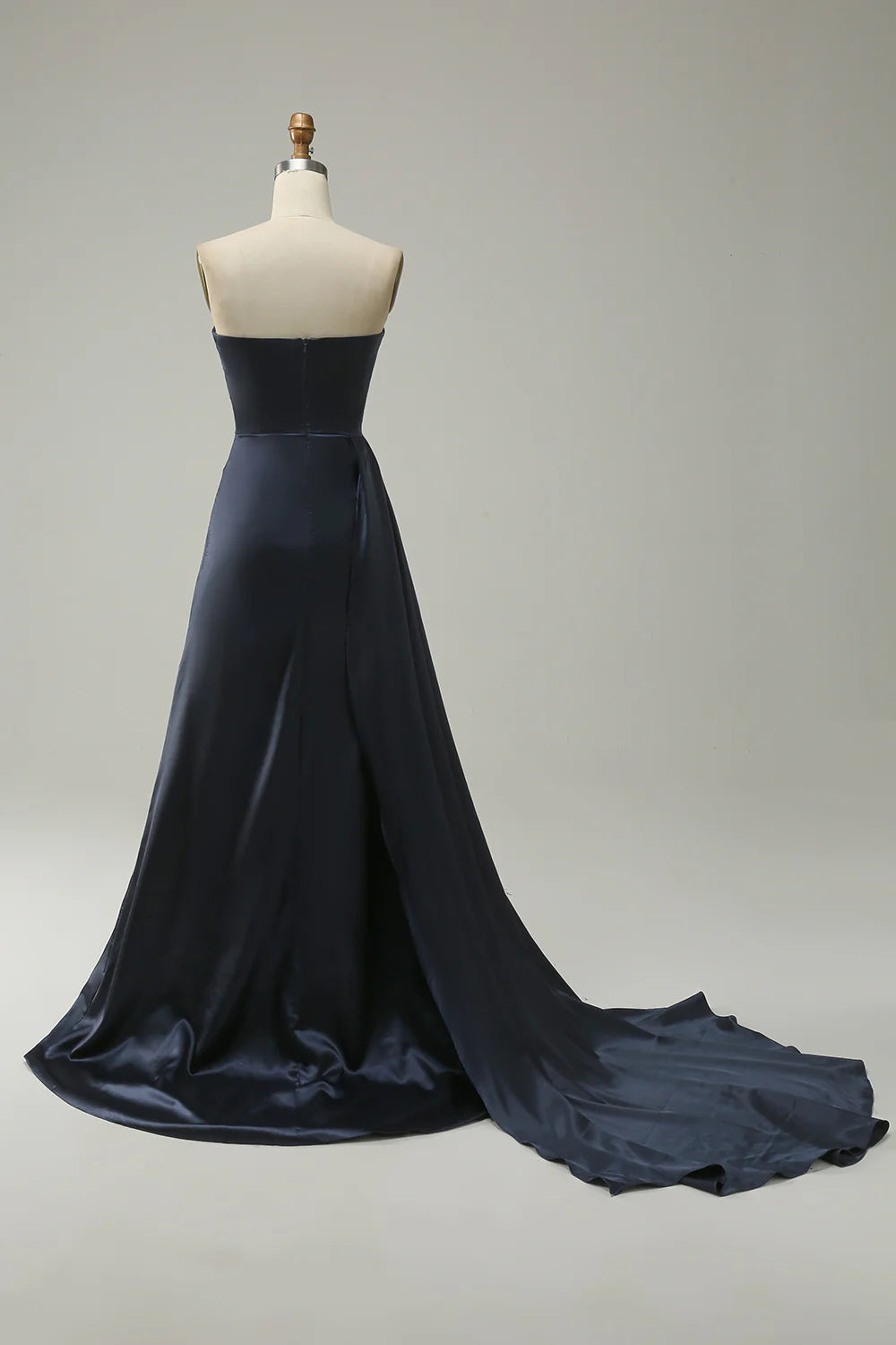 A Line Strapless Sweetheart Navy Long Prom Dress with Split