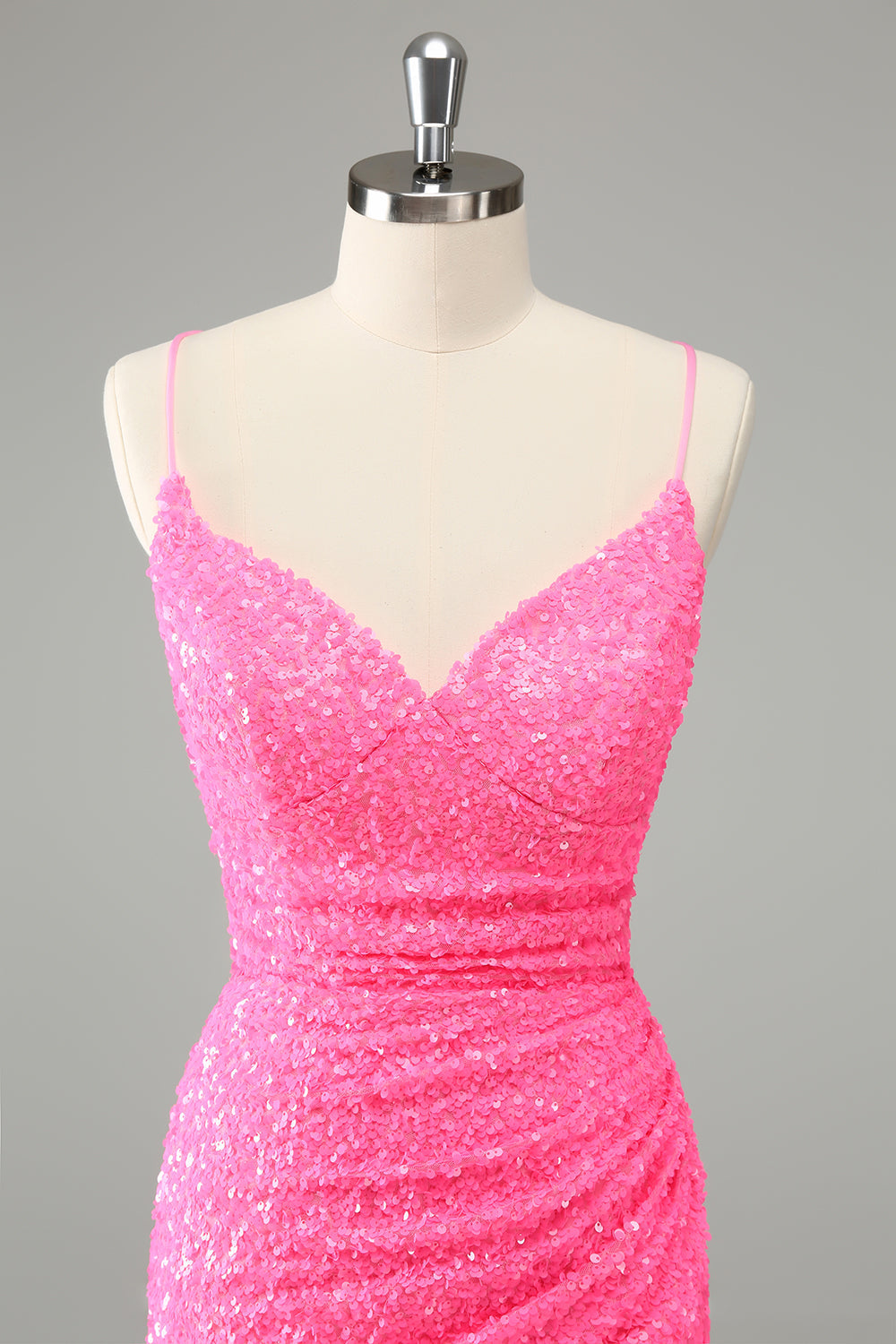 Chic Glitter Hot Pink Bodycon Spaghetti Straps Sequins Short Homecoming Dress Sparkly