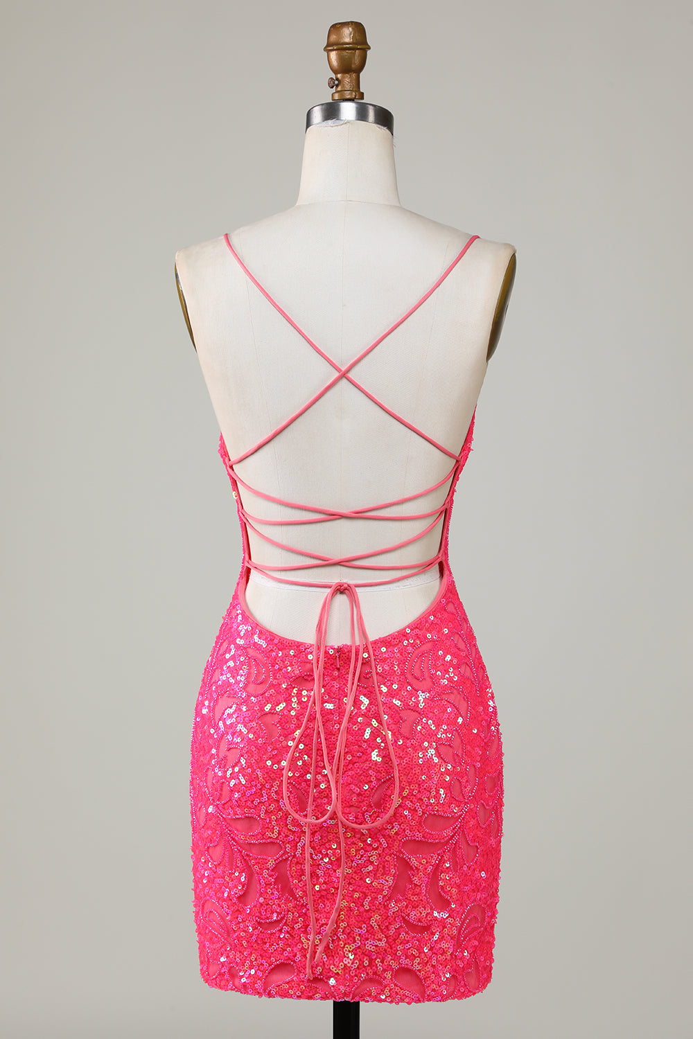 Sparkly Fuchsia Spaghetti Straps Beaded Tight Short Homecoming Dress Sexy