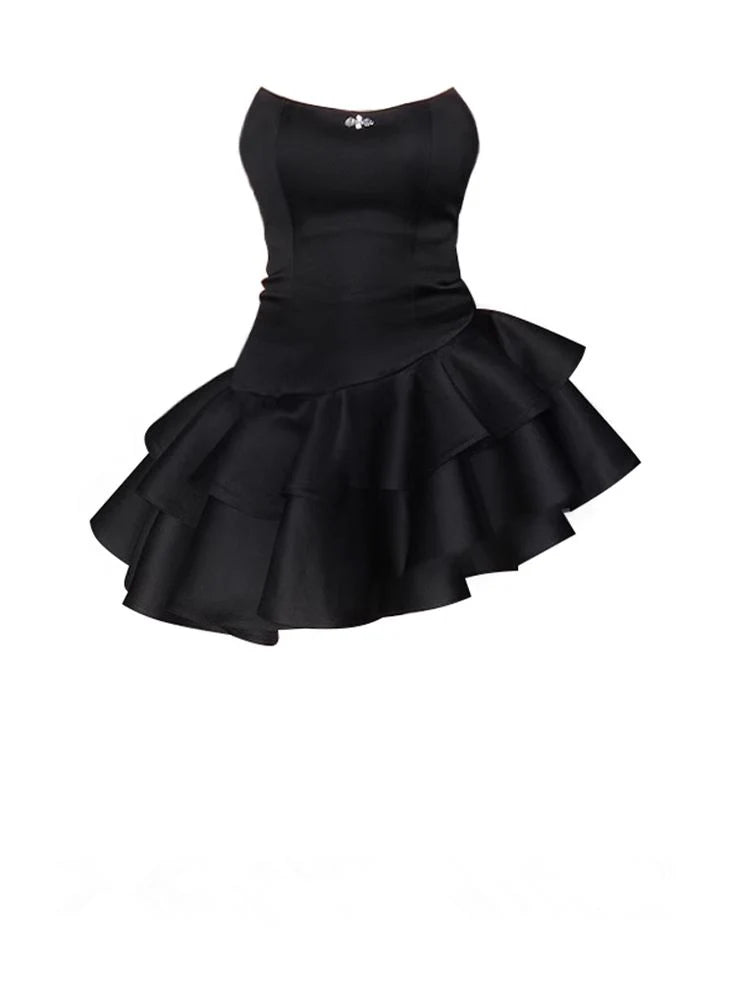 Black Strapless A-Line Ruffles Lovely Mini Homecoming Dress Off Shoulder Party Dress