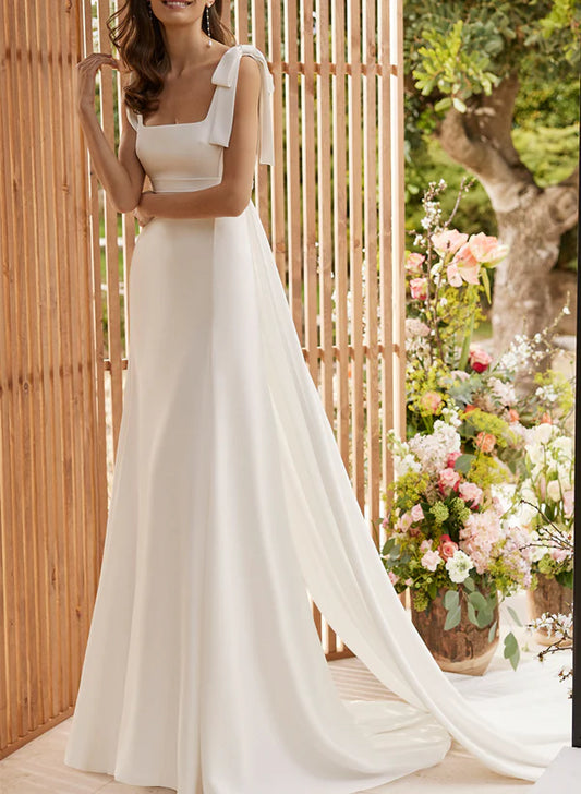 Boho Wedding Dresses With Open Back And Bows Sleeveless Floor Length Simple