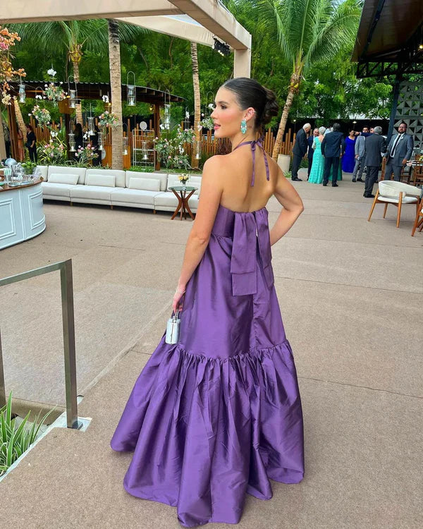 Purple Halter A-Line Formal Party Dress Evening Dress Floor Length Charming Formal Dress