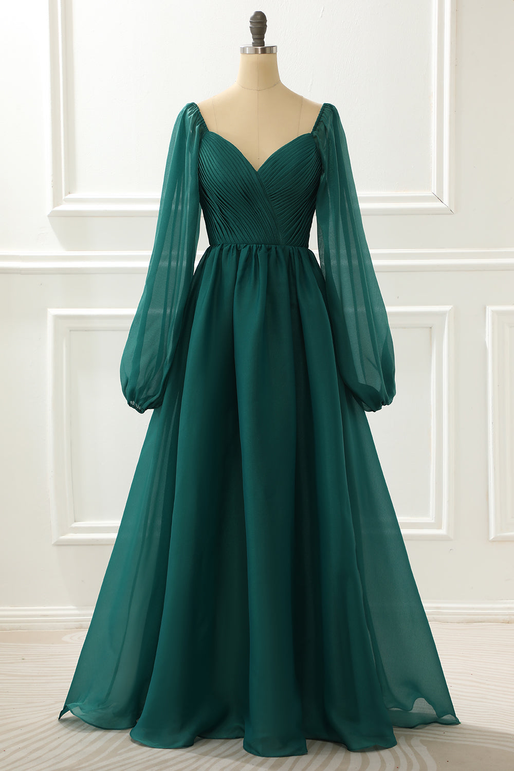 A Line Long Sleeves Prom Dress With Ruffles Sexy Evening Dress