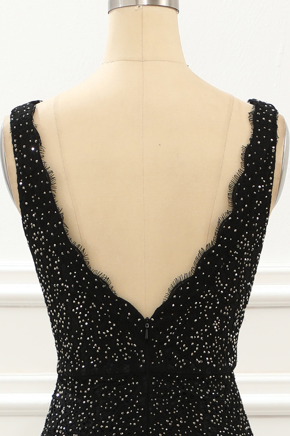 Black Deep V Neck Lace Mermaid Prom Dress With Beading Floor Length Sexy