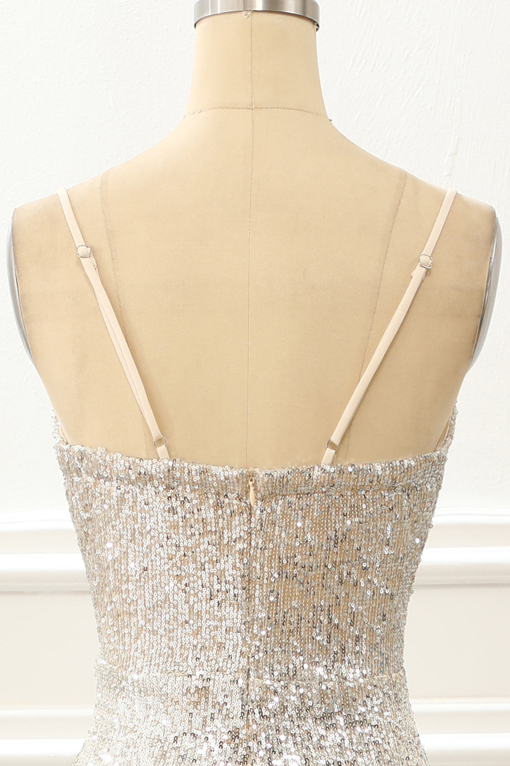 Champagne Mermaid Sequin Prom Dress With Slit V-neck Sexy Sparkly