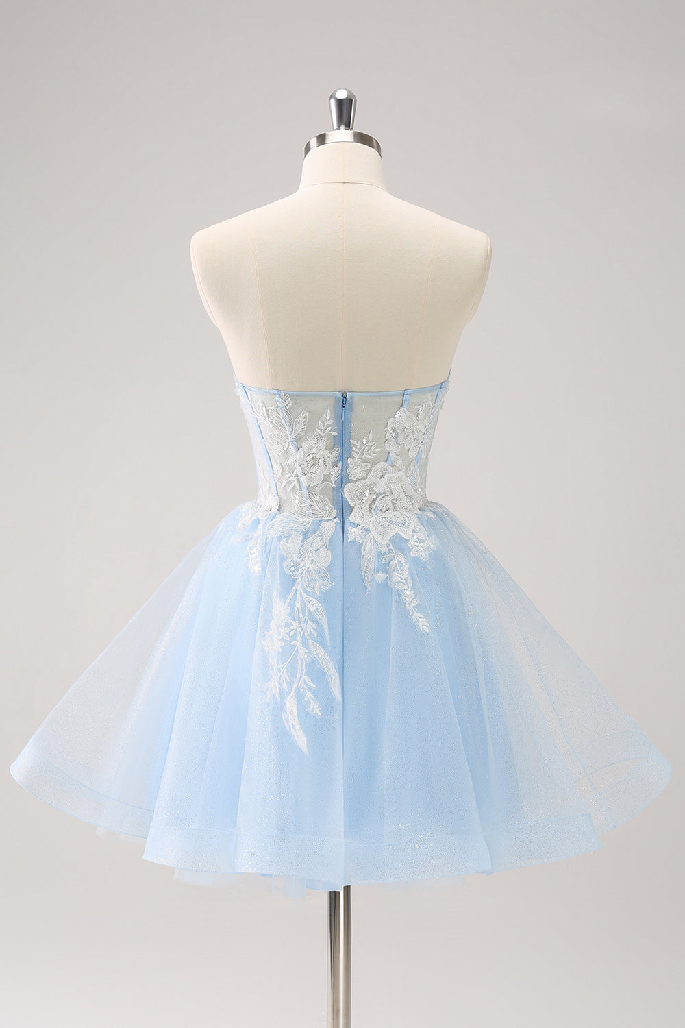 Light Blue A Line Corset Sequin Short Homecoming Dress with Appliques Beautiful