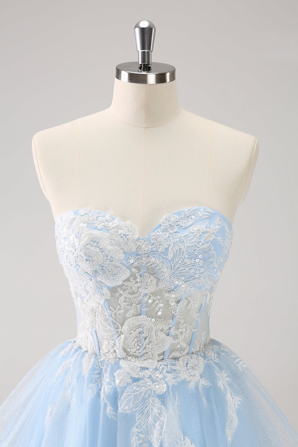 Light Blue A Line Corset Sequin Short Homecoming Dress with Appliques Beautiful