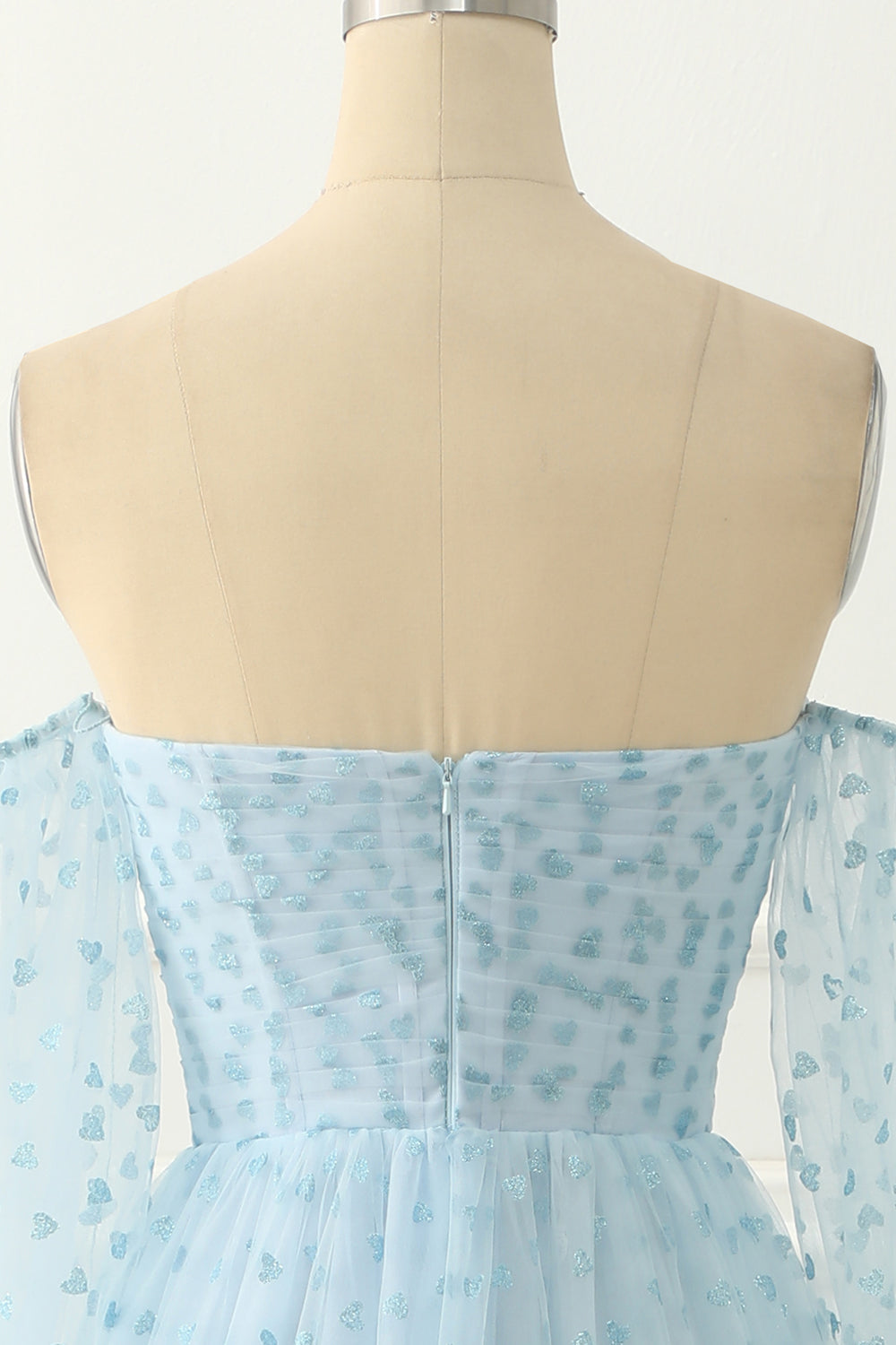 Sky Blue Tulle Off The Shoulder Long Prom Dress Floor Length Beautiful