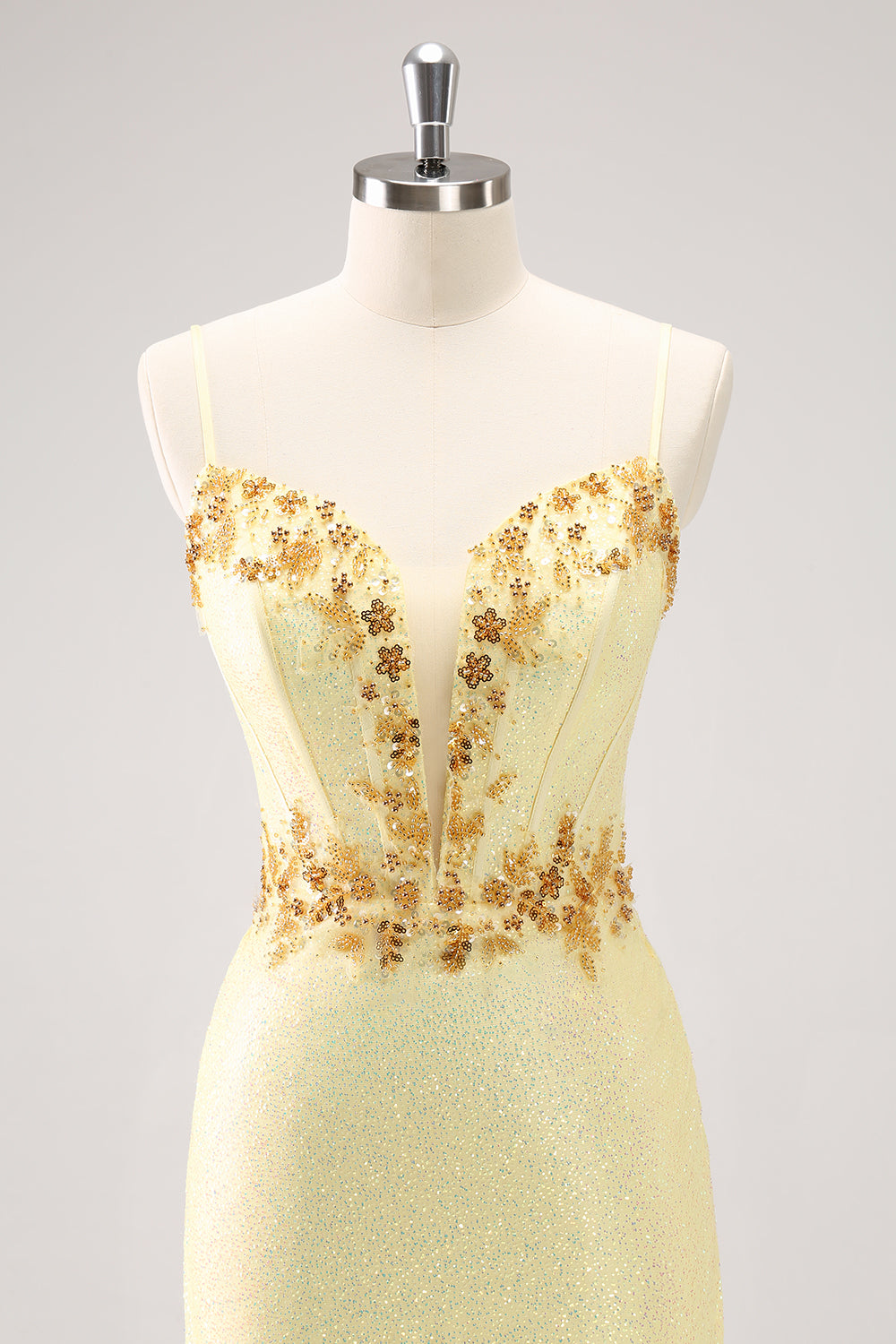 Sparkly Yellow Bodycon Corset Short Homecoming Dress with Beading Sexy