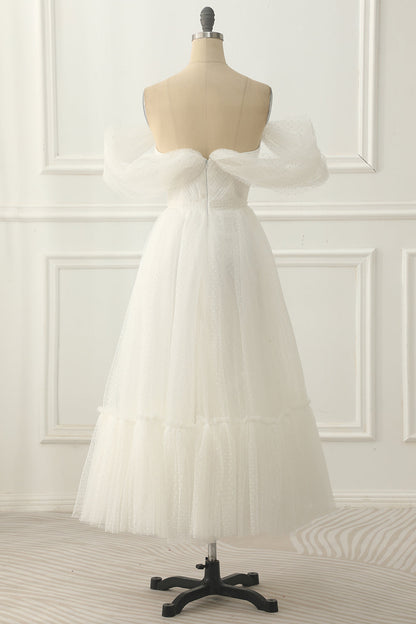 Ivory Tulle Off The Shoulder A-Line Prom Dress Wedding Dress