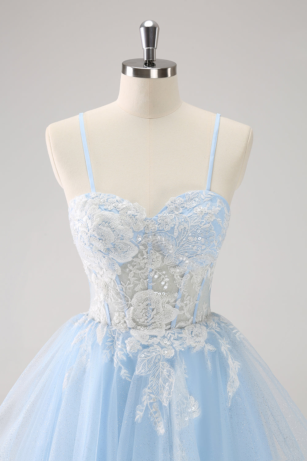 Light Blue A Line Corset Sequin Short Homecoming Dress with Appliques Beautiful