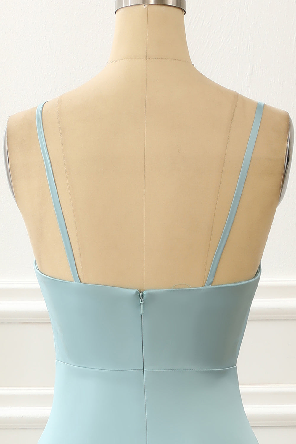 Satin Spaghetti Straps Blue Simple Prom Dress With Slit Party Dress