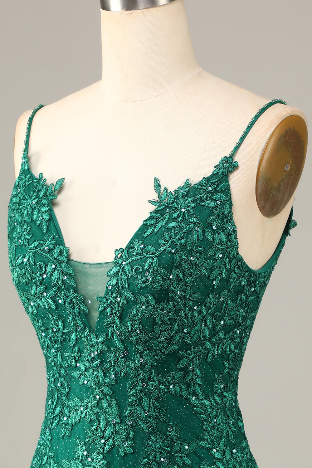 Dark Green Sheath Spaghetti Straps Beaded Short Homecoming Dress with Appliques Sexy