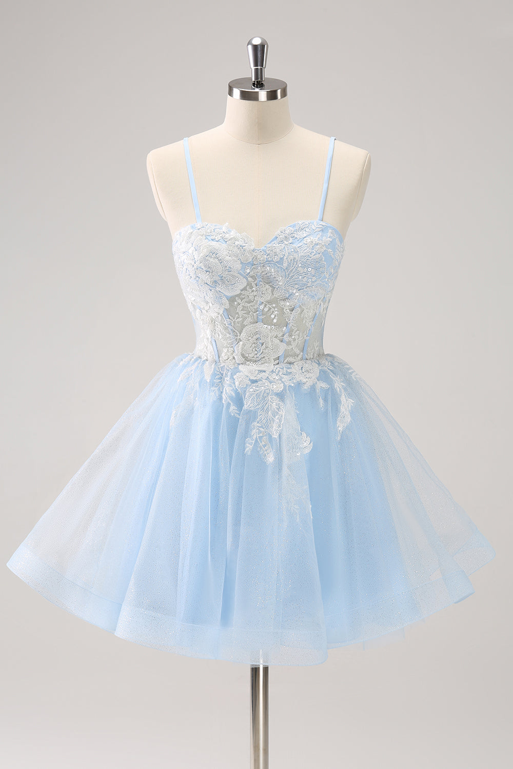 Light Blue A Line Corset Sequin Short Homecoming Dress with Appliques Beautiful