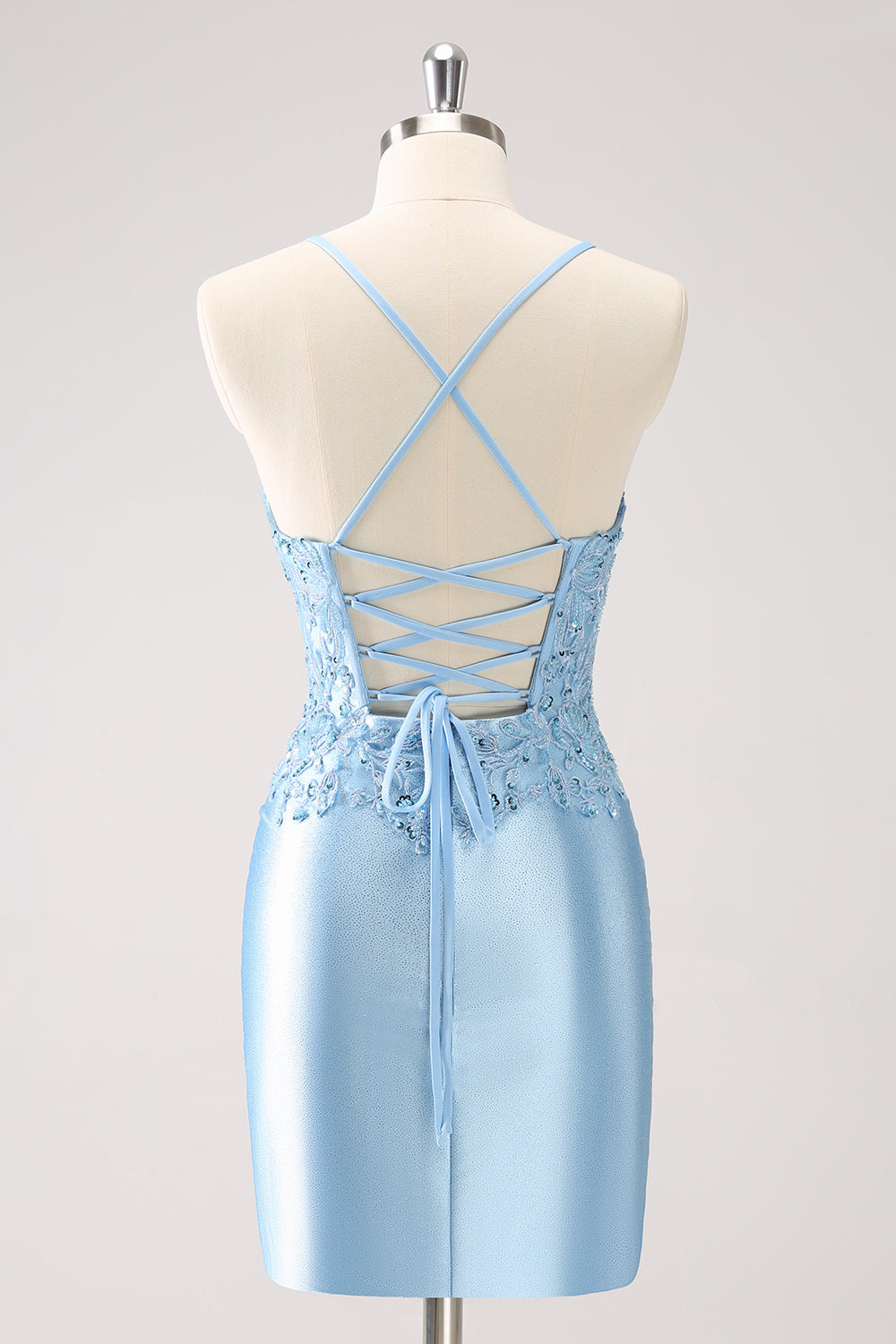 Blue Bodycon Lace Up Back Sequin Short Homecoming Dress with Appliques Sexy