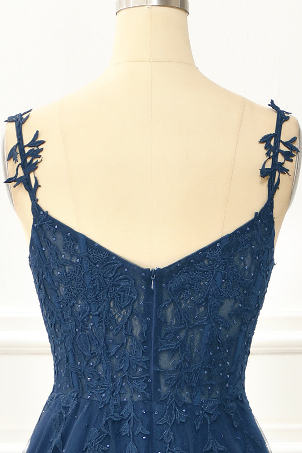 Navy Tulle A Line Corset Prom Dress With Appliques Beautiful