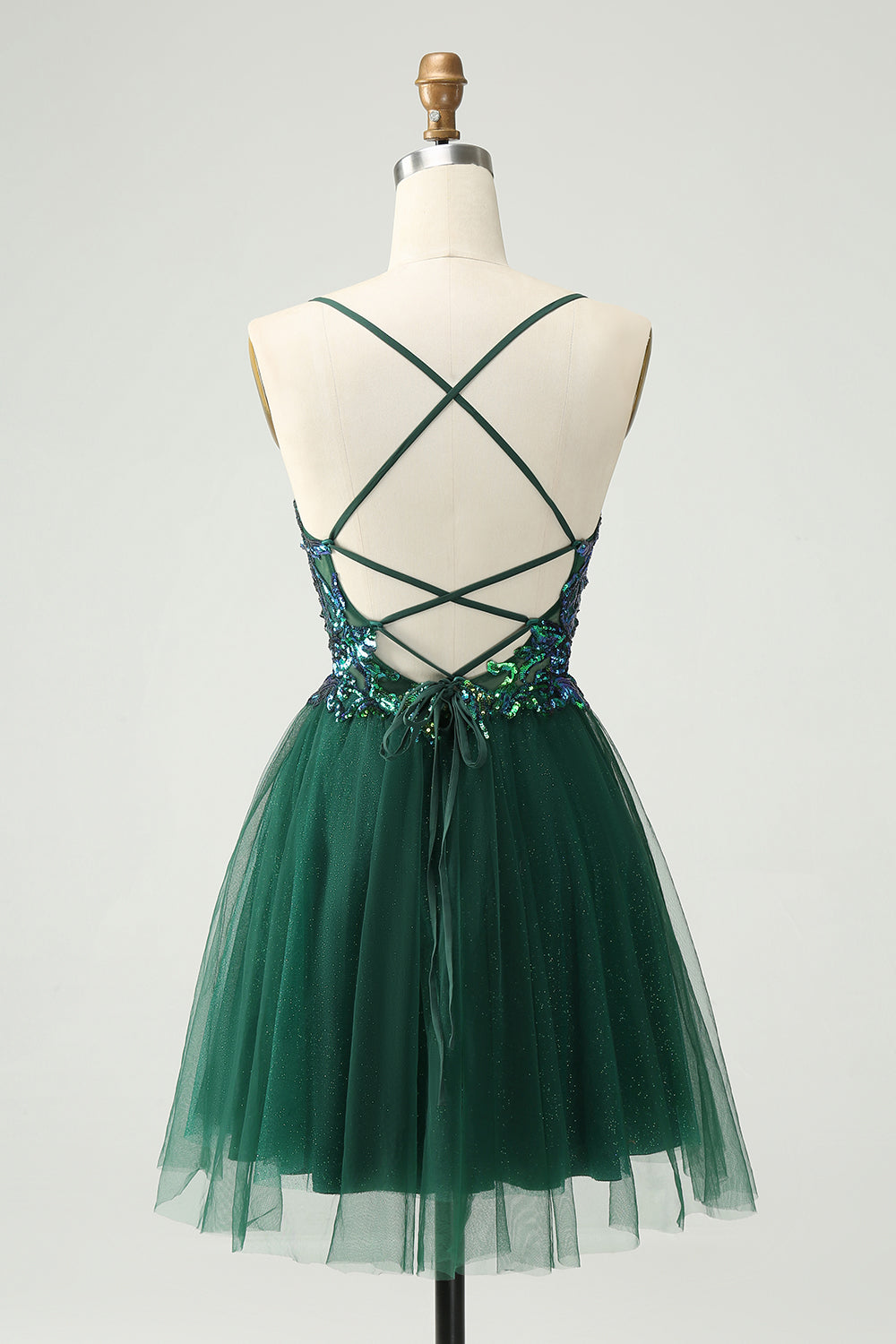 Cute Dark Green A Line V Neck Sequin Short Homecoming Dress with Appliques Sexy