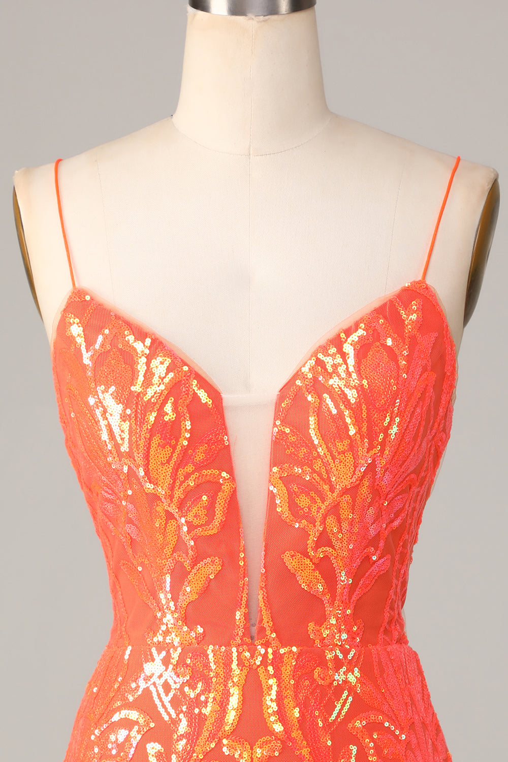 Sparkly Orange Bodycon Spaghetti Straps Sequins Short Homecoming Dress Sexy