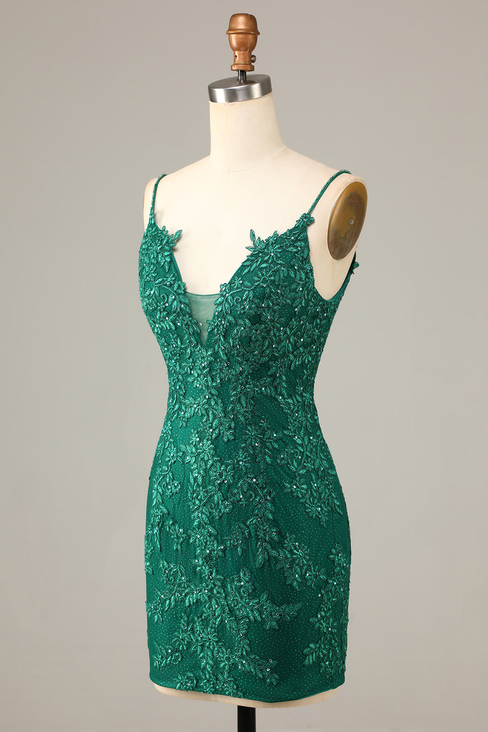 Dark Green Sheath Spaghetti Straps Beaded Short Homecoming Dress with Appliques Sexy