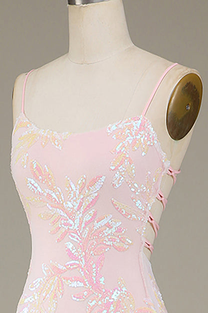 Mermaid Sparkly Pink Prom Dress with Slit Floor Length Beautiful