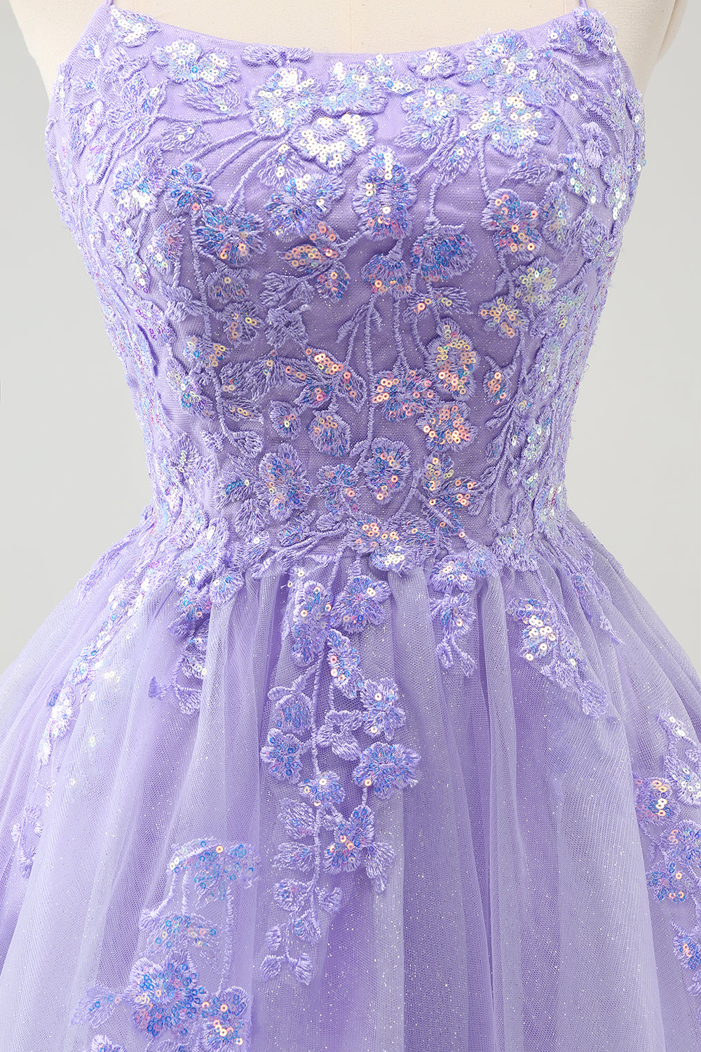 Sparkly Lilac A Line Spaghetti Straps Sequin Short Homecoming Dress with Lace Up Back Beautiful